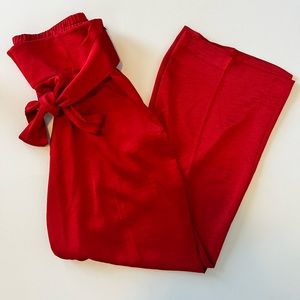 Express Super High Rise Trouser with Waist Tie Red Satin NWOT
